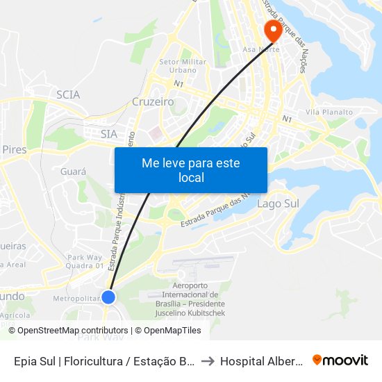 EPIA | Floricultura / Estação BRT Park Way to Hospital Albert Sabin map