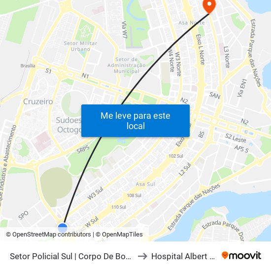 Setor Policial Sul | Corpo De Bombeiros to Hospital Albert Sabin map