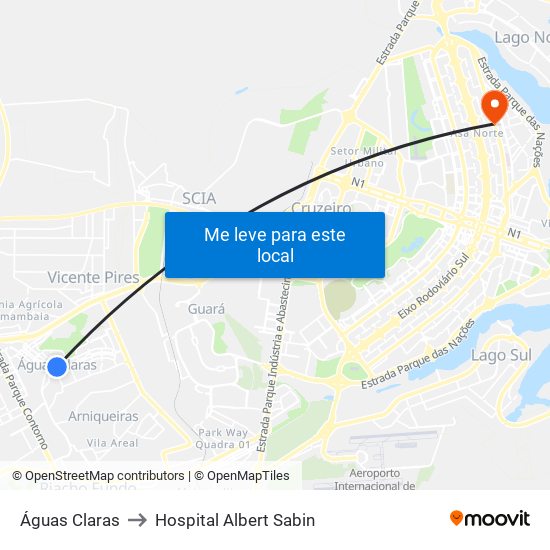 Águas Claras to Hospital Albert Sabin map