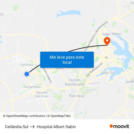 Ceilândia Sul to Hospital Albert Sabin map