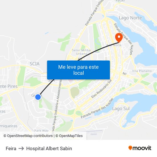 Feira to Hospital Albert Sabin map