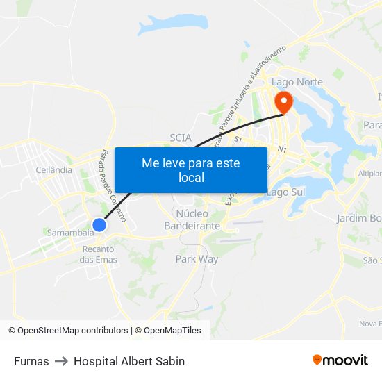 Furnas to Hospital Albert Sabin map