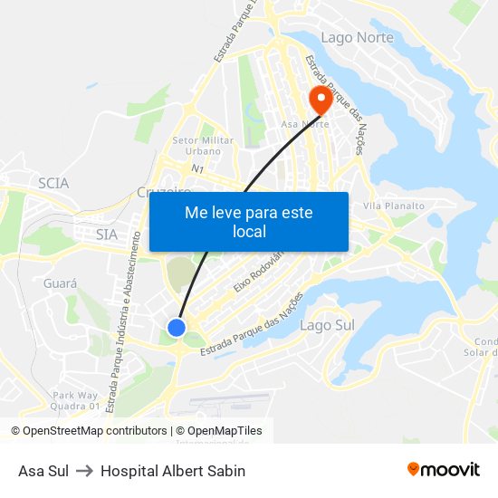 Asa Sul to Hospital Albert Sabin map