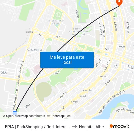 Epia Sul | Parkshopping / Rod. Interestadual / Assaí to Hospital Albert Sabin map