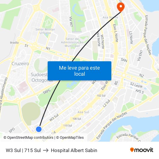 W3 Sul | 715 Sul to Hospital Albert Sabin map