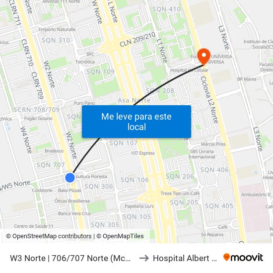 W3 Norte | 706/707 Norte (Mcdonald'S) to Hospital Albert Sabin map