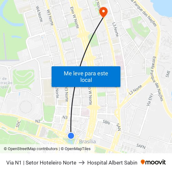 Via N1 | Setor Hoteleiro Norte to Hospital Albert Sabin map