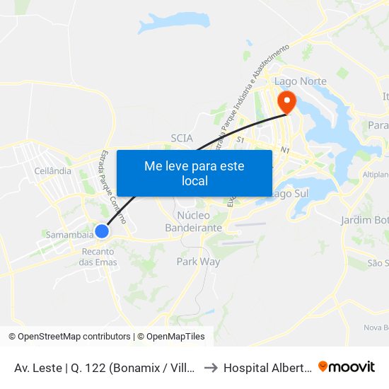Av. Leste | Q. 122 (Bonamix / Villa Butiquim) to Hospital Albert Sabin map
