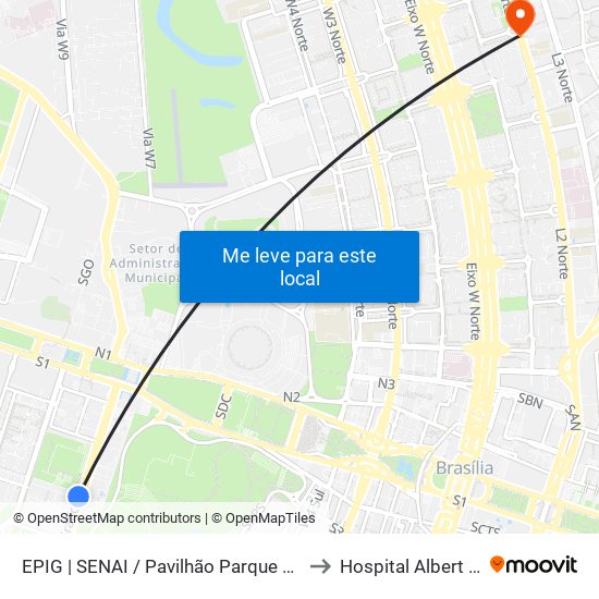 Epig | Senai / Pavilhão Parque Da Cidade to Hospital Albert Sabin map
