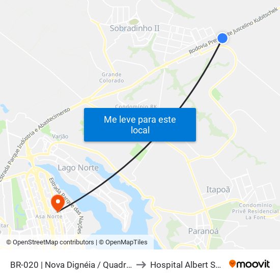 BR-020 | Nova Dignéia / Quadra 18 to Hospital Albert Sabin map