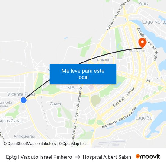 Eptg | Viaduto Israel Pinheiro to Hospital Albert Sabin map