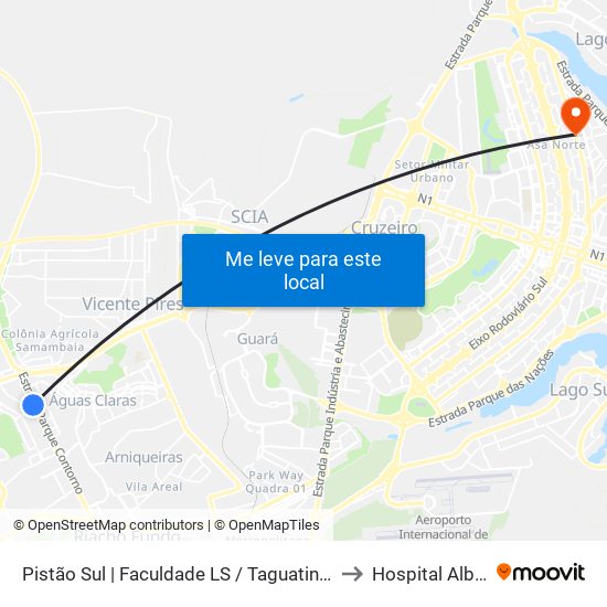 Pistão Sul | Faculdade Ls / Taguatinga Shopping / Cobasi to Hospital Albert Sabin map