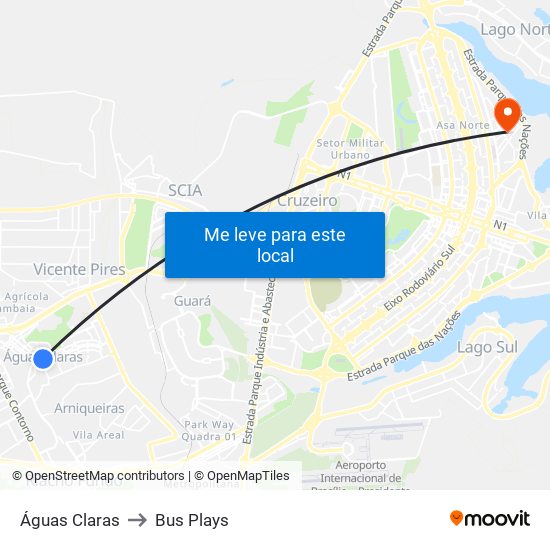 Águas Claras to Bus Plays map
