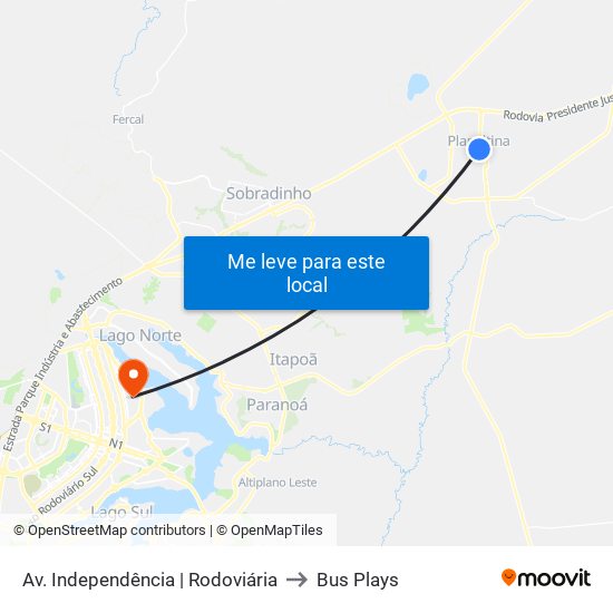 Av. Independência | Rodoviária to Bus Plays map