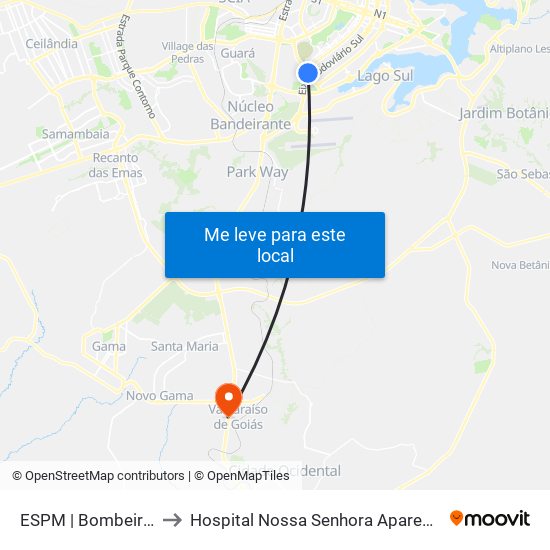 ESPM | Bombeiros to Hospital Nossa Senhora Aparecida map