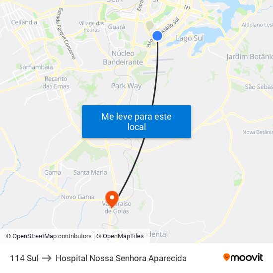 114 Sul to Hospital Nossa Senhora Aparecida map