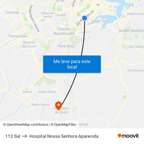 112 Sul to Hospital Nossa Senhora Aparecida map