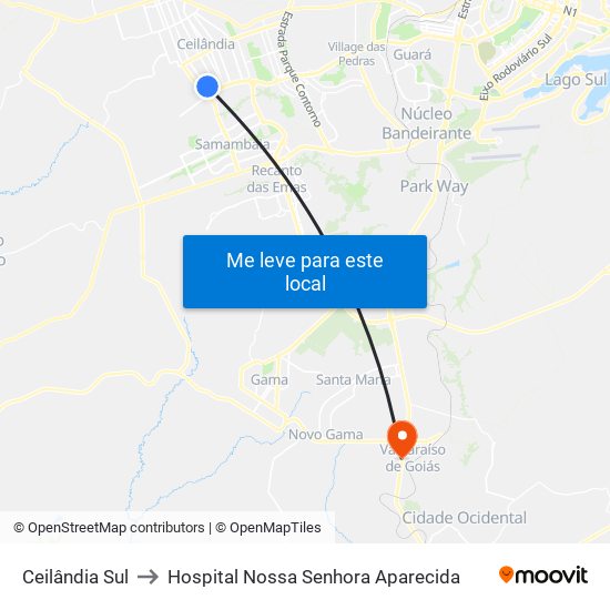 Ceilândia Sul to Hospital Nossa Senhora Aparecida map