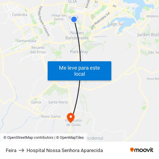 Feira to Hospital Nossa Senhora Aparecida map