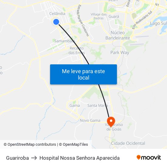 Guariroba to Hospital Nossa Senhora Aparecida map