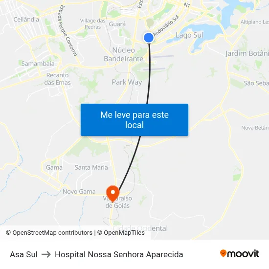 Asa Sul to Hospital Nossa Senhora Aparecida map