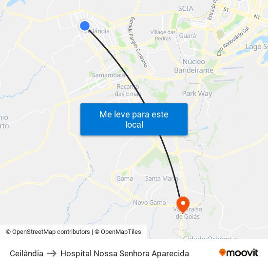 Ceilândia to Hospital Nossa Senhora Aparecida map