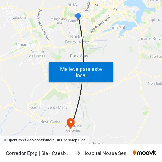Corredor Eptg | Sia - Caesb (Sentido Taguatinga) to Hospital Nossa Senhora Aparecida map