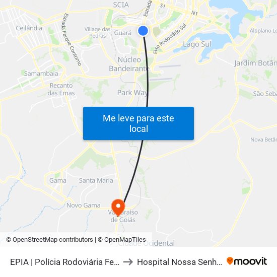 Epia Sul | Sede Prf / Novacap to Hospital Nossa Senhora Aparecida map
