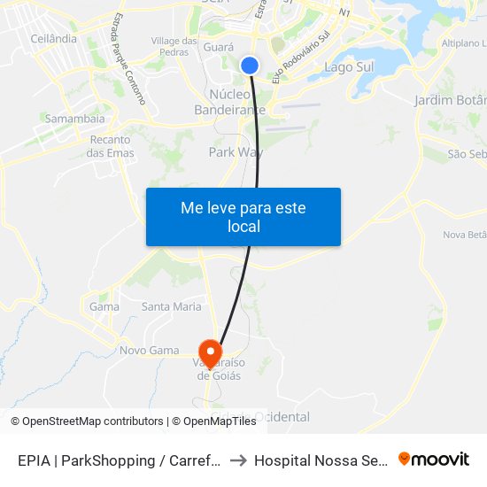 Epia Sul | Parkshopping / Carrefour / Rod. Interestadual / Assaí to Hospital Nossa Senhora Aparecida map