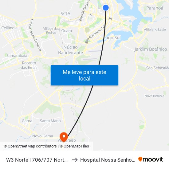 W3 Norte | 706/707 Norte (Mcdonald'S) to Hospital Nossa Senhora Aparecida map