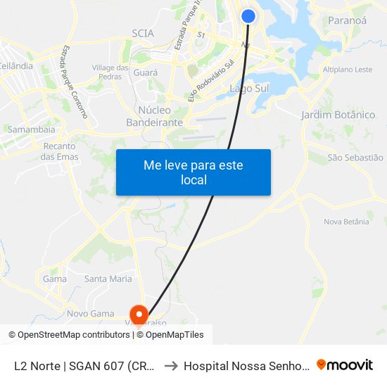 L2 Norte | Sgan 607 (Brasília Medical Center / Cean) to Hospital Nossa Senhora Aparecida map