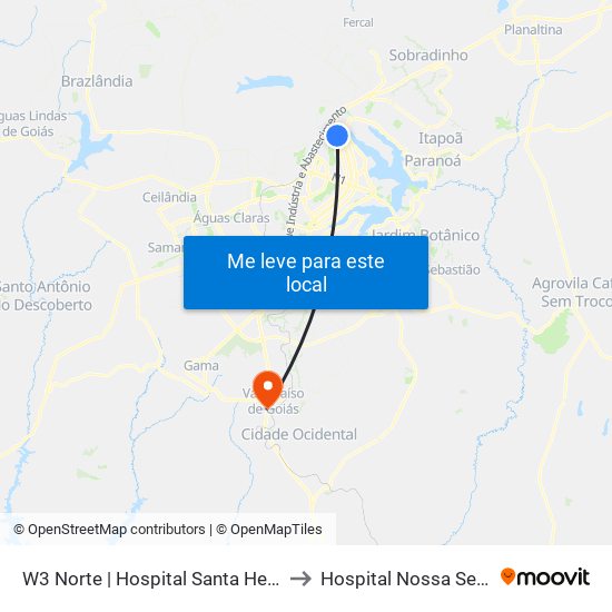 W3 Norte | Hospital Santa Helena / Santa Lúcia Norte to Hospital Nossa Senhora Aparecida map