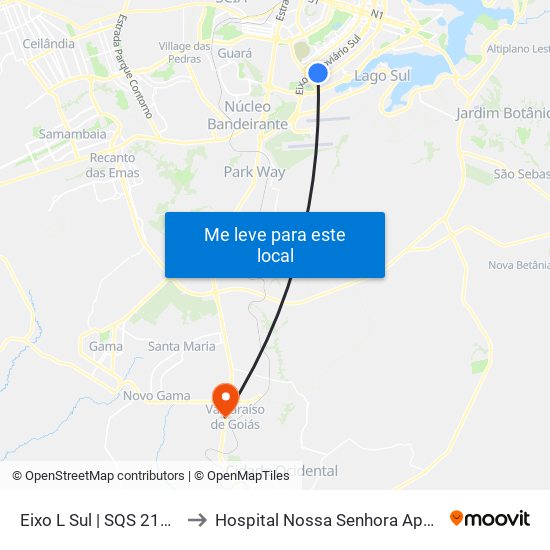 Eixo L Sul | Sqs 214/215 to Hospital Nossa Senhora Aparecida map