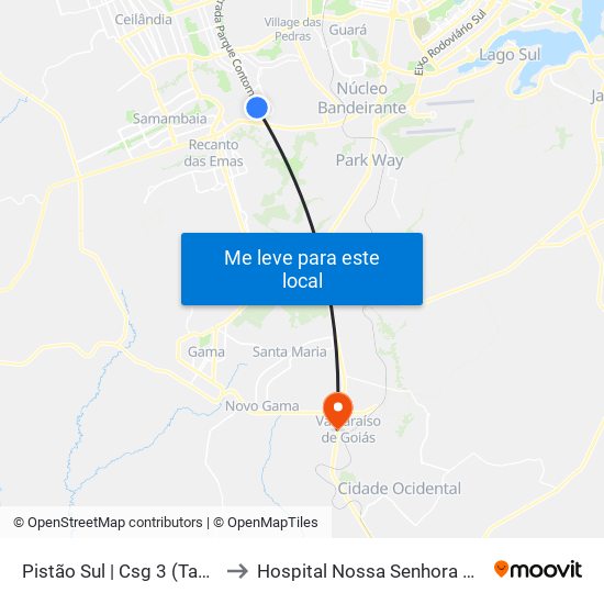 Pistão Sul | Csg 3 (Tagua Life) to Hospital Nossa Senhora Aparecida map