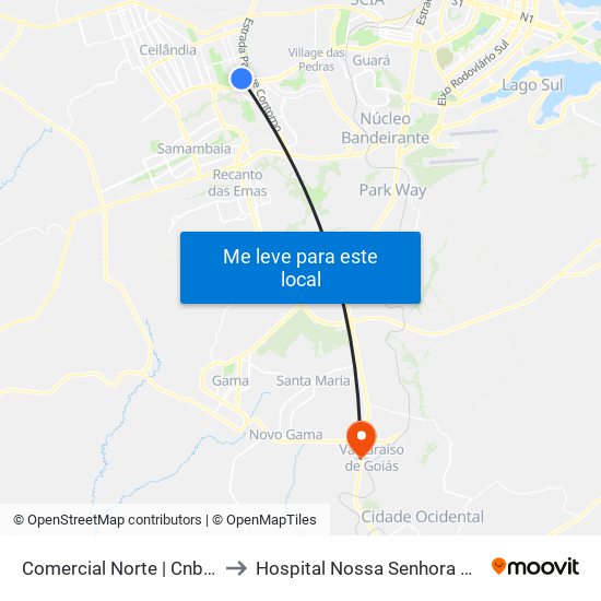 Comercial Norte | Cnb 3 (Inss) to Hospital Nossa Senhora Aparecida map