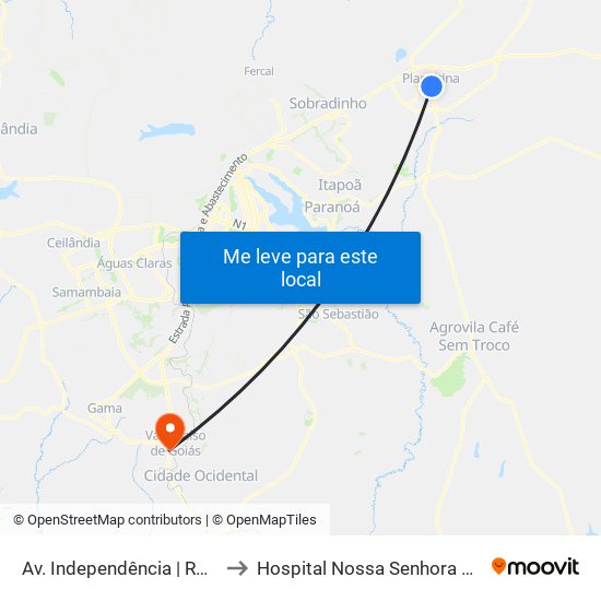 Av. Independência | Rodoviária to Hospital Nossa Senhora Aparecida map
