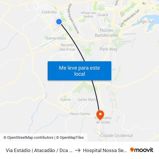 Via Estádio | Atacadão / Dca II / Rodoviária / Estádio to Hospital Nossa Senhora Aparecida map