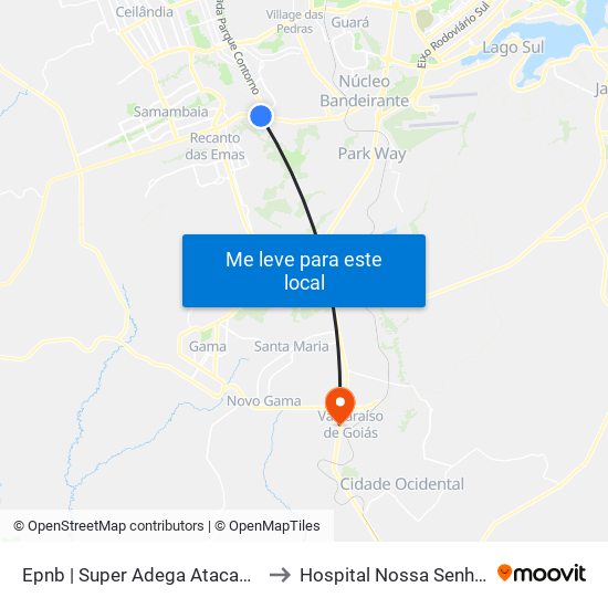 Epnb | Super Adega Atacadista / Gran Motel to Hospital Nossa Senhora Aparecida map