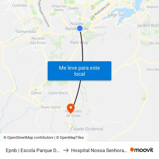 Epnb | Escola Parque Da Natureza to Hospital Nossa Senhora Aparecida map