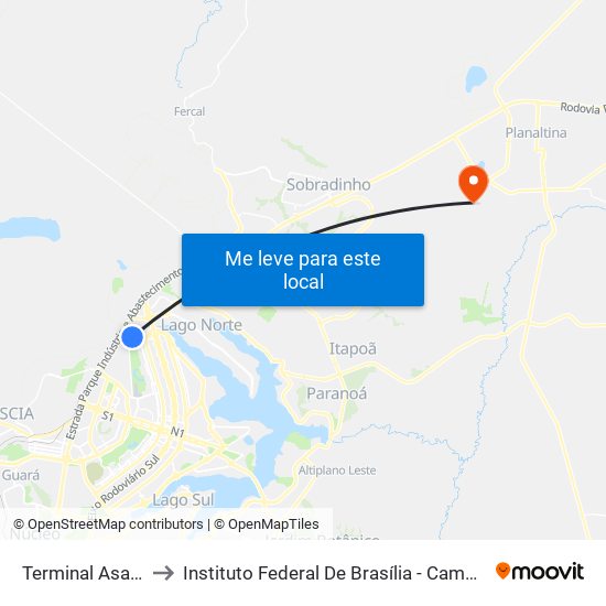 Terminal Asa Norte to Instituto Federal De Brasília - Campus Planaltina map