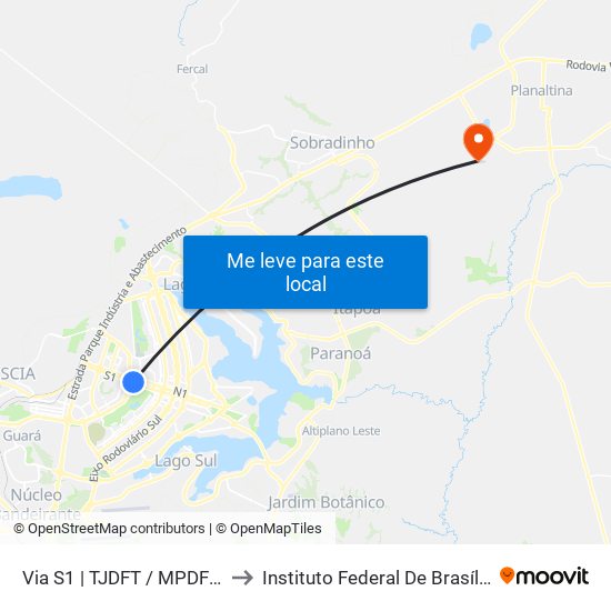 Via S1 | TJDFT / MPDFT / Palácio do Buriti to Instituto Federal De Brasília - Campus Planaltina map