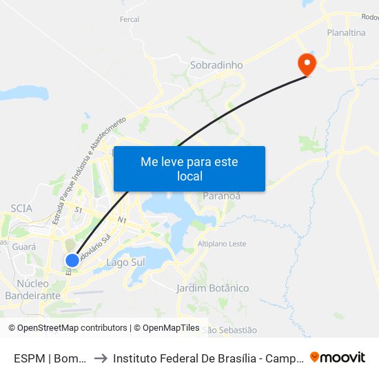 ESPM | Bombeiros to Instituto Federal De Brasília - Campus Planaltina map