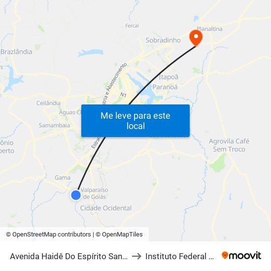 Avenida Haidê Do Espírito Santo Cerqueira, 1640-1716 (Supermercado Araújo) to Instituto Federal De Brasília - Campus Planaltina map