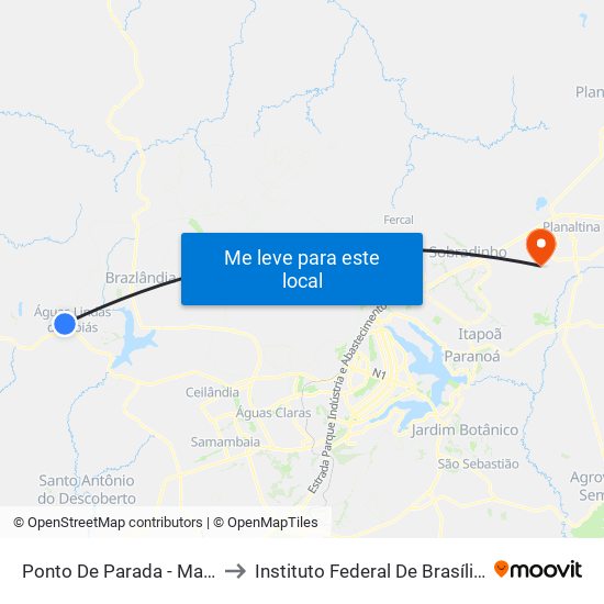 Ponto De Parada - Madeireira São Lucas to Instituto Federal De Brasília - Campus Planaltina map