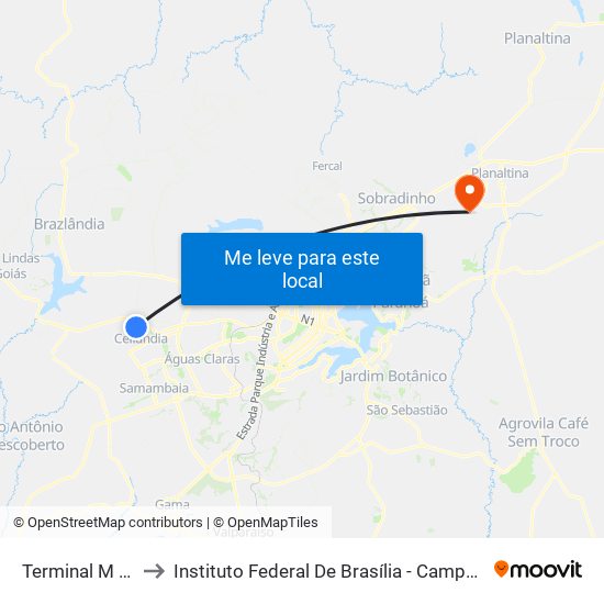 Terminal M Norte to Instituto Federal De Brasília - Campus Planaltina map
