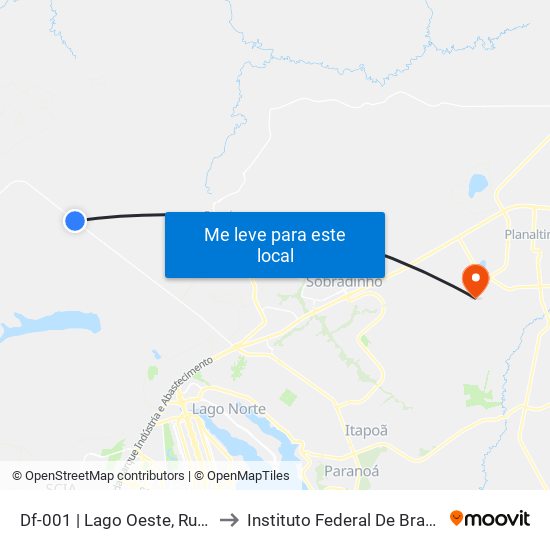Df-001 | Lago Oeste, Rua 14/13 «Lado Oposto» to Instituto Federal De Brasília - Campus Planaltina map