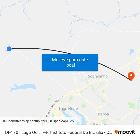 Df-170 | Lago Oeste, Rua 21 to Instituto Federal De Brasília - Campus Planaltina map