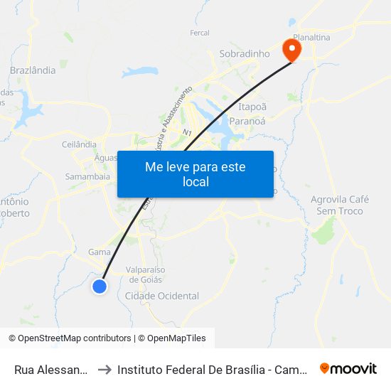 Rua Alessandra, 36 to Instituto Federal De Brasília - Campus Planaltina map
