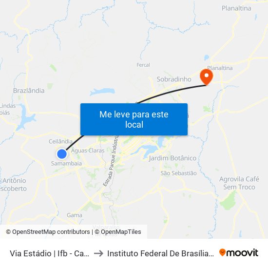 Via Estádio | Ifb - Campus Ceilândia to Instituto Federal De Brasília - Campus Planaltina map