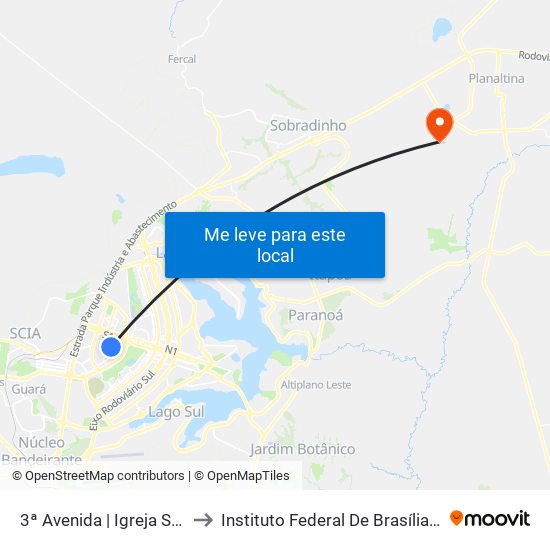 Terceira Avenida | Setor De Oficinas to Instituto Federal De Brasília - Campus Planaltina map